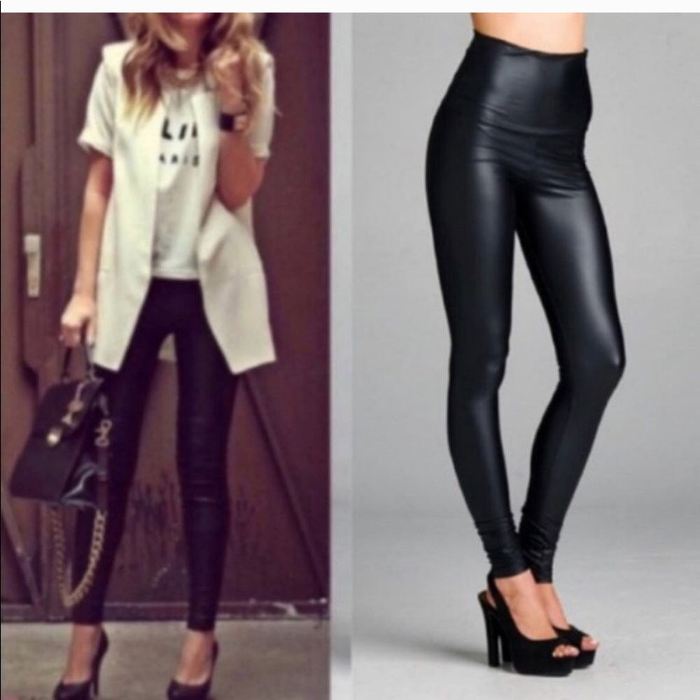 🔥SOLD🖤black faux leather Slick Leggings❤️ - Picture 2 of 4